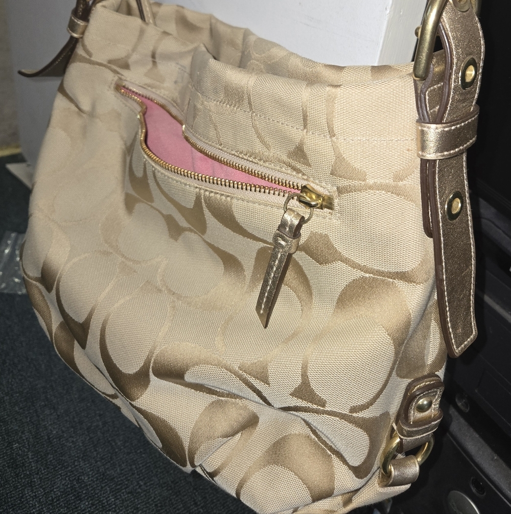Coach Beige and Gold Shoulder Bag